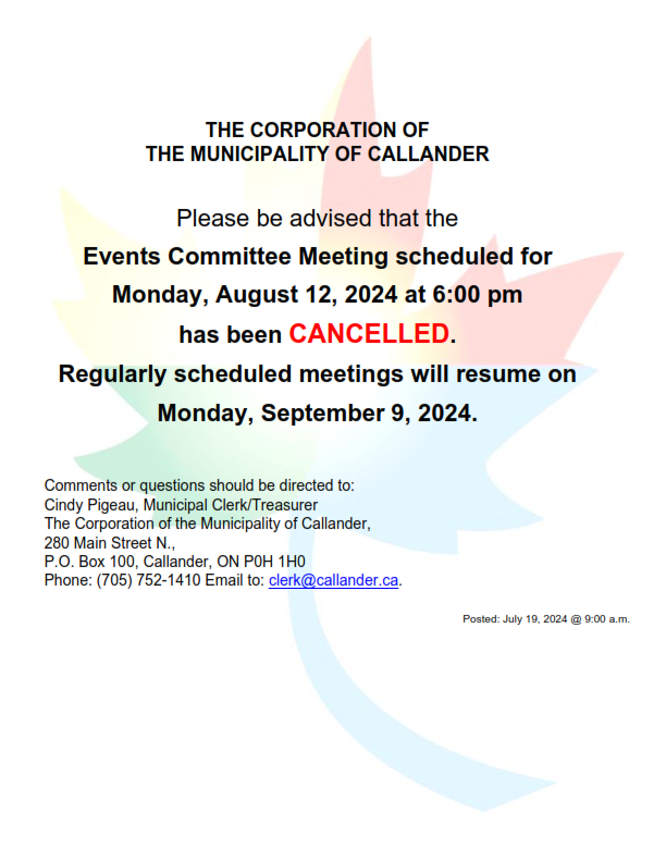 Cancellation of August Meeting